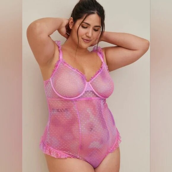 NWT Torrid Heart Mesh Ruffle Bodysuit size 1X - Picture 1 of 5